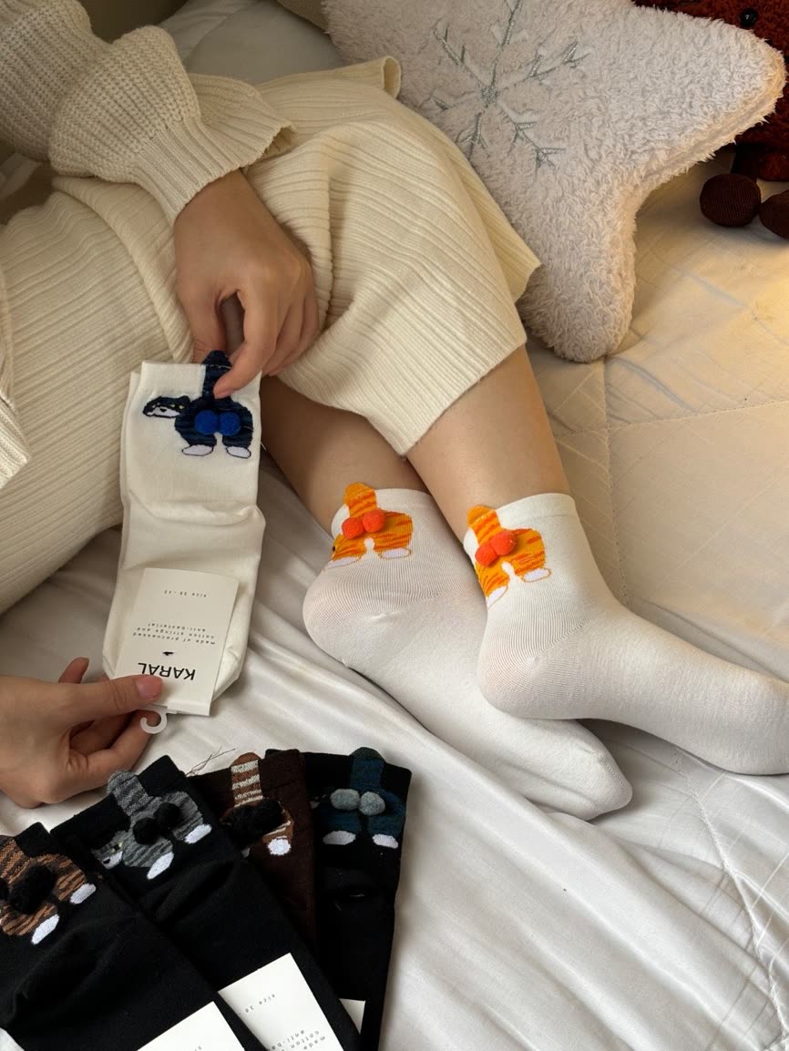 جوراب نیم ساق فانتزی گربه گیلاس دار